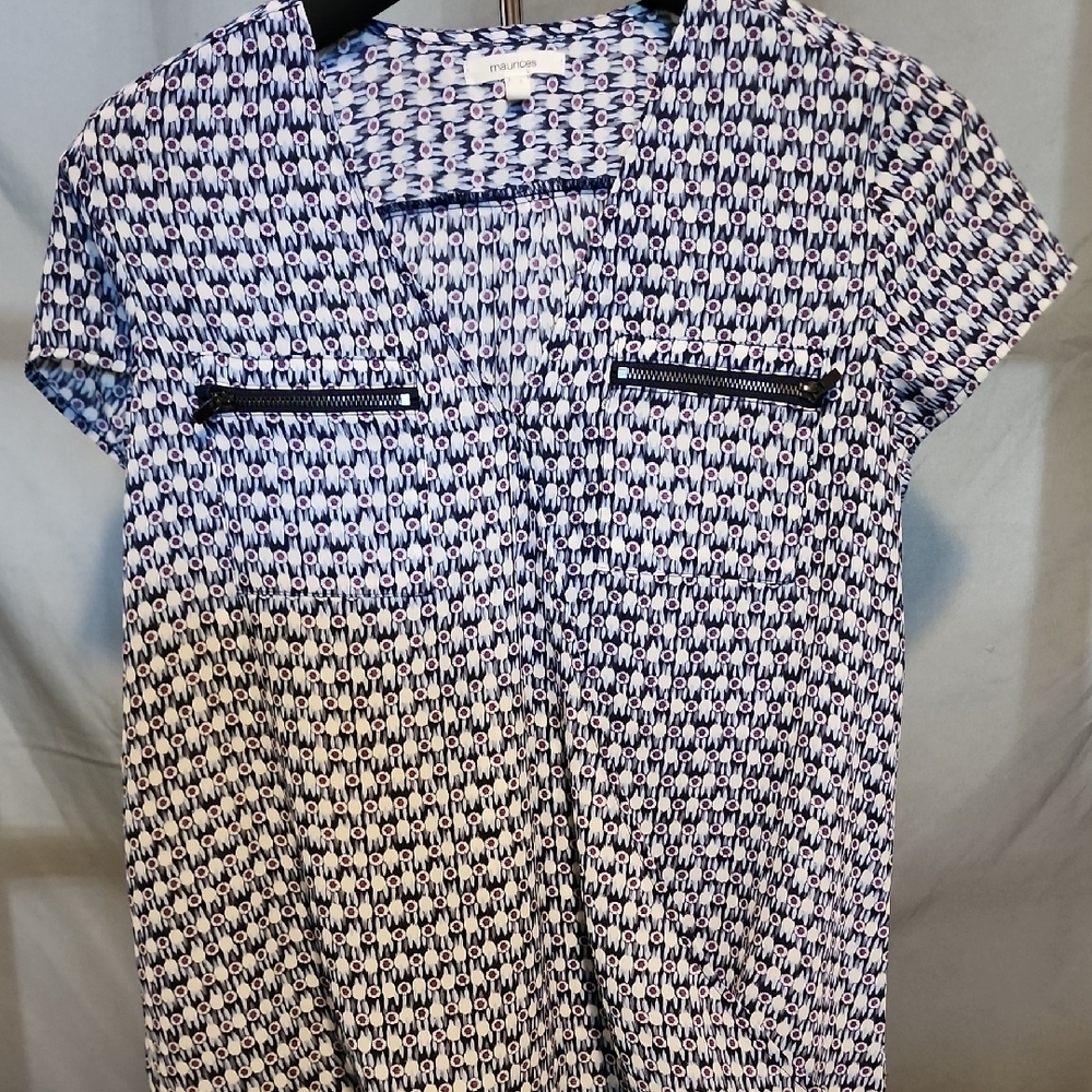 Maurices Navy and White Patterned Blouse
